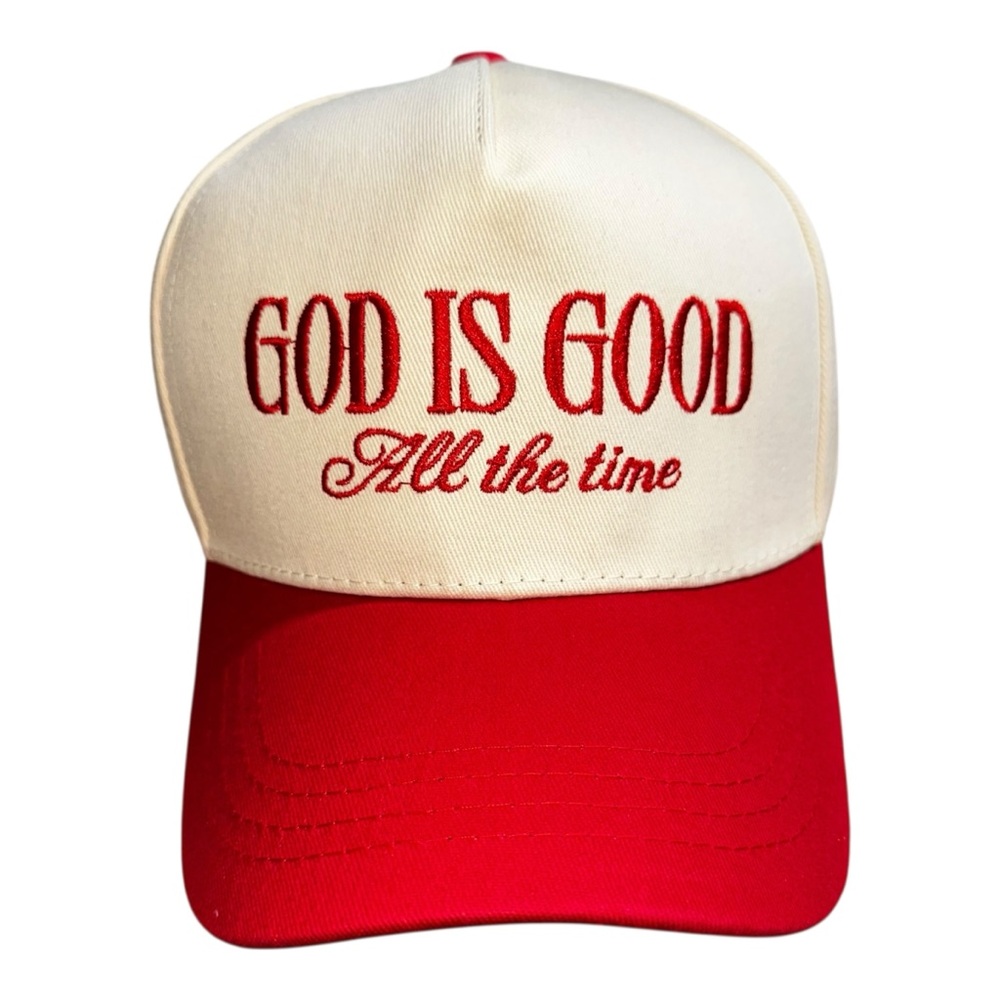 NEW‎ "GOD IS GOOD ALL THE TIME" Embroidered Hat - Red - Snap Back